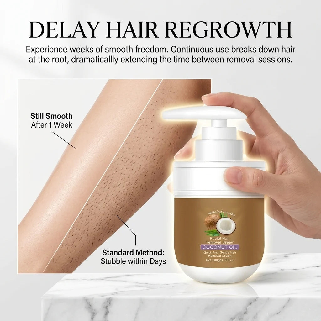 🥥 Painless Hair Removal — Face, Underarms, Legs, & Intimate Areas — Gentle Growth Inhibition: Coconut Hair Removal Cream