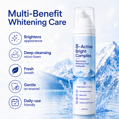 Niacinamide Foaming Whitening Toothpaste 8X - Fresh Breath Stain Removal Gentle Teeth Cleaning 100ml-D