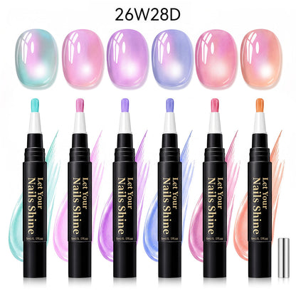 5 in 1 Aurora Gel Nail Polish Pen with Base Color and Top Coat