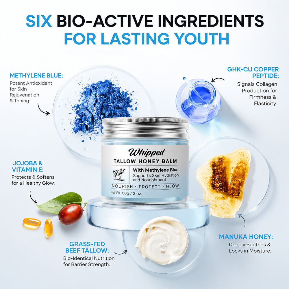 Whipped Tallow Honey Balm with Methylene Blue