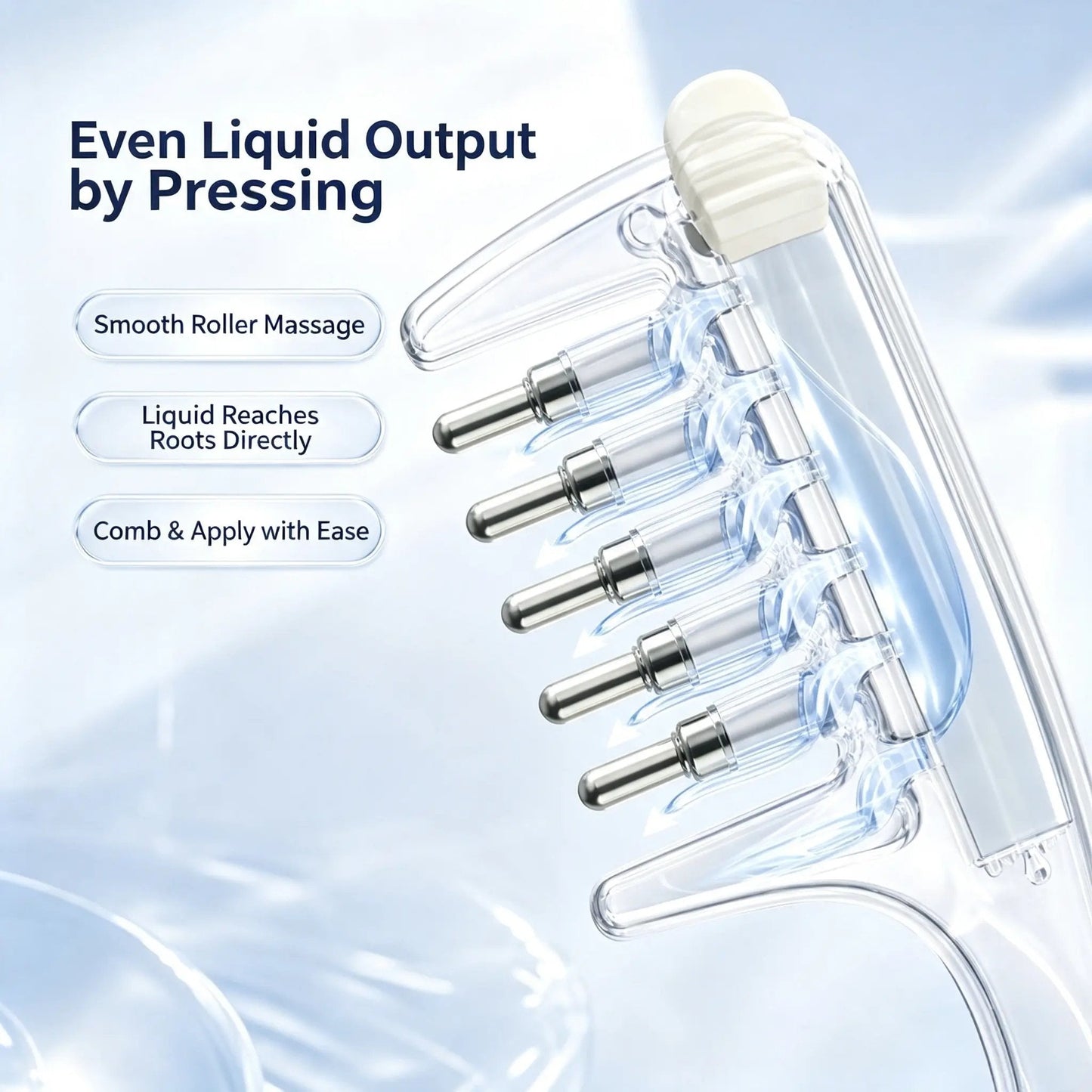💧Refillable Scalp Oil Applicator Comb with 6 Metal Massage Tips – Even Root Serum Distribution & Scalp Stimulation for Hair Care