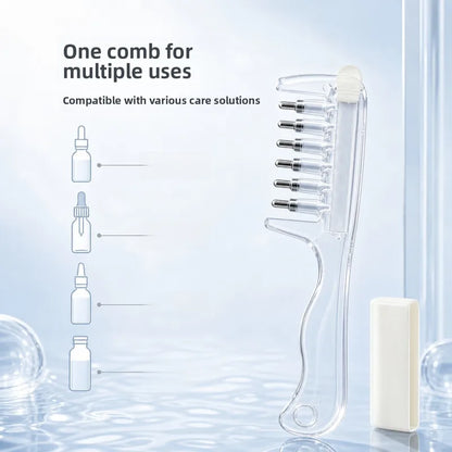 💧Refillable Scalp Oil Applicator Comb with 6 Metal Massage Tips – Even Root Serum Distribution & Scalp Stimulation for Hair Care