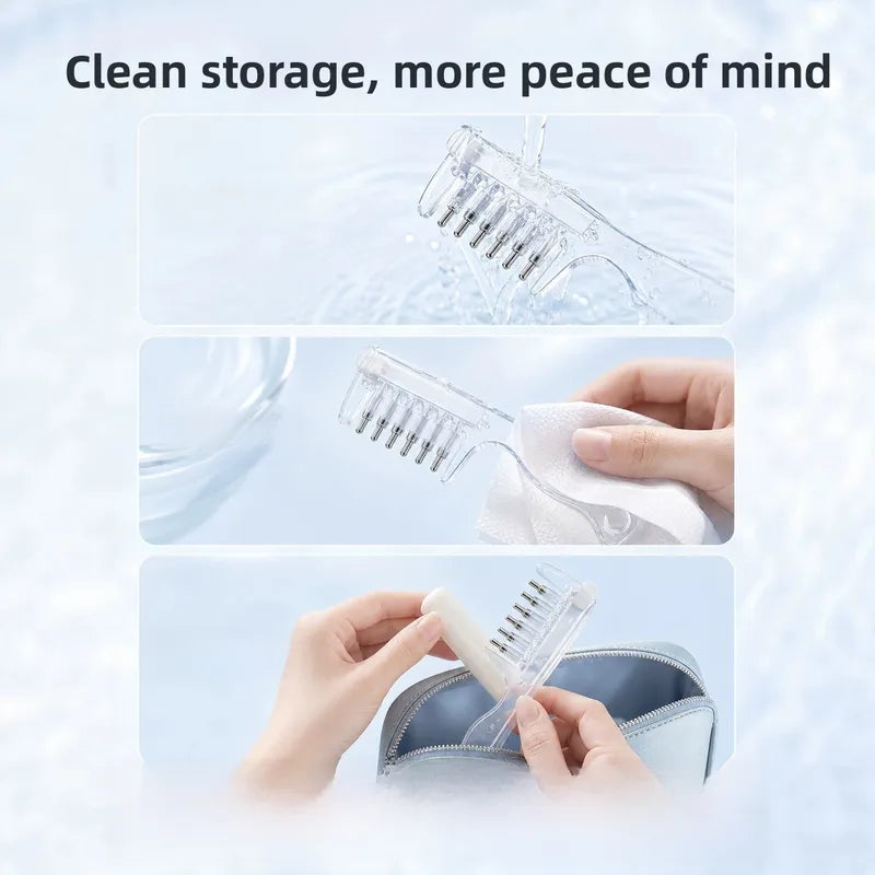 💧Refillable Scalp Oil Applicator Comb with 6 Metal Massage Tips – Even Root Serum Distribution & Scalp Stimulation for Hair Care