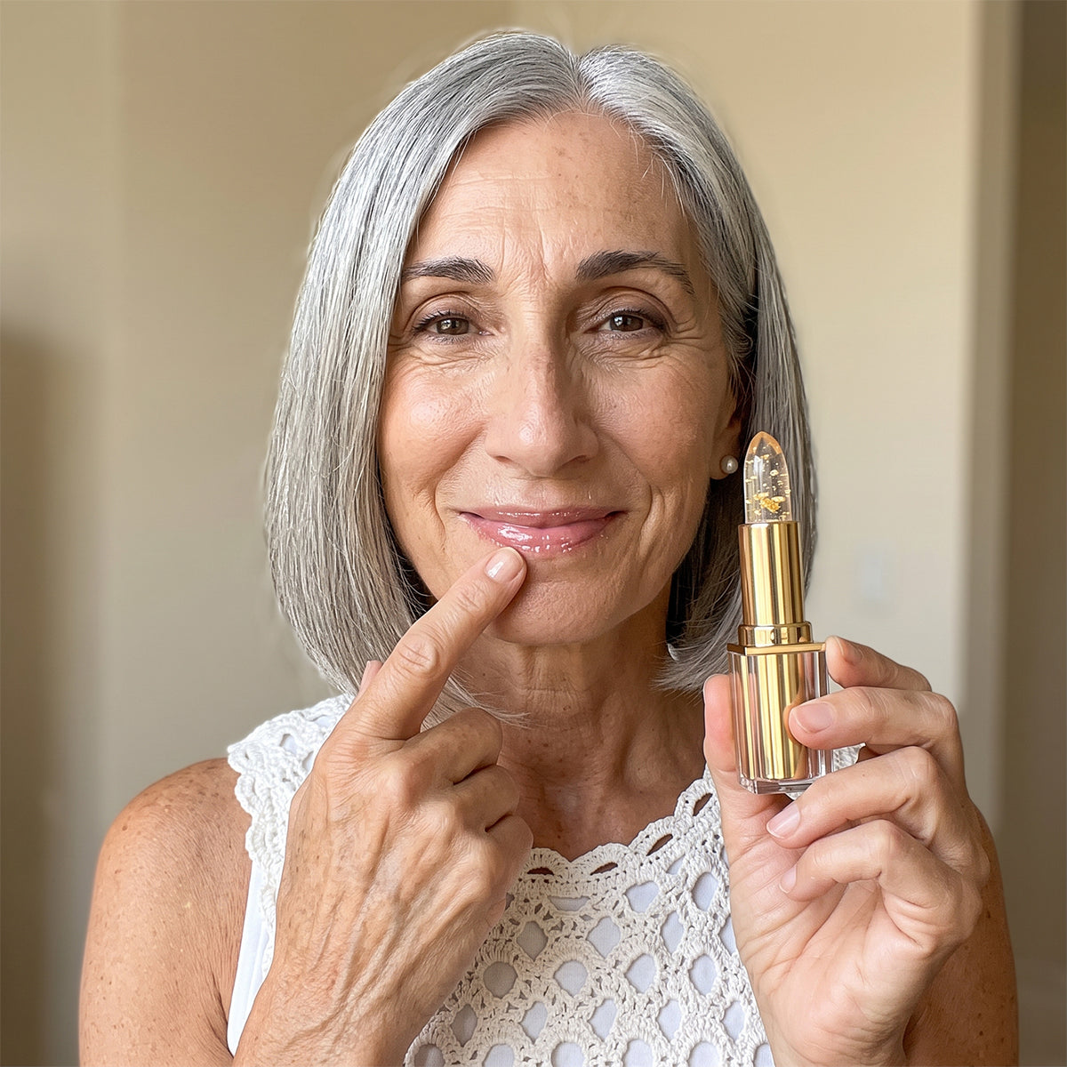 Woman testing Vitaliaina Signature Lipstick